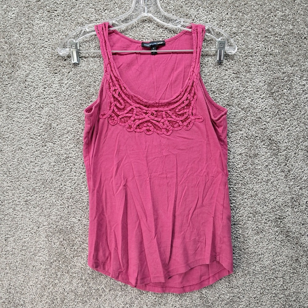 Saint Tropez West Magenta Pink Crochet Lace Scoop Neck Tank Top‎ Womens Small